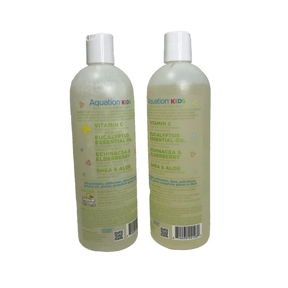 (2) Aquation Kids 3 in 1 HAPPY Bubbly Bath, Shampoo & Body Wash 16 Oz Eucalyptus
